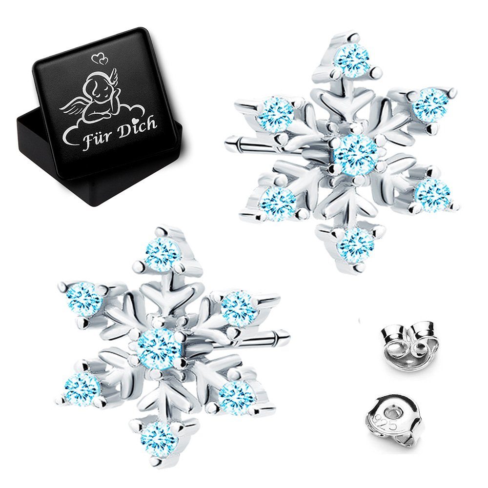 Limana Paar Ohrstecker Schneeflocke Stern echt 925 Sterling Silber, Zirkonia Geschenk Idee Nikolaus Weihnachten Winter