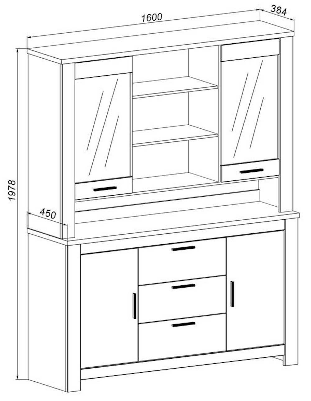 Feldmann-Wohnen Buffet Alabama 160x38-45x198cm Andersen Pinie / Bernstein Oak