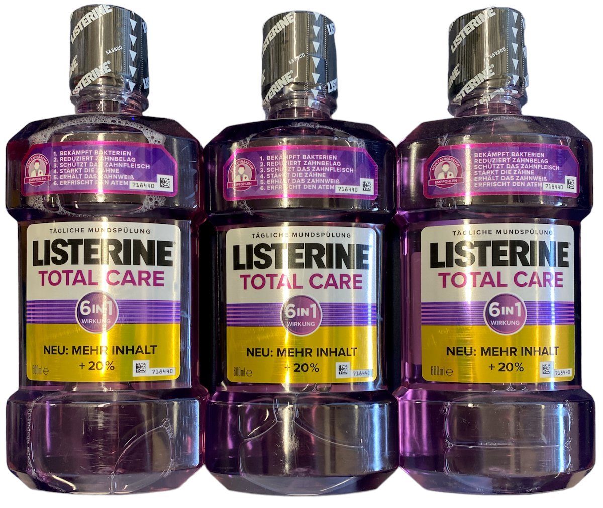 Listerine Mundwasser, 3 x Listerine Total Care 6in1 Antibakterielle täglich (3x600ml), (3-tlg)