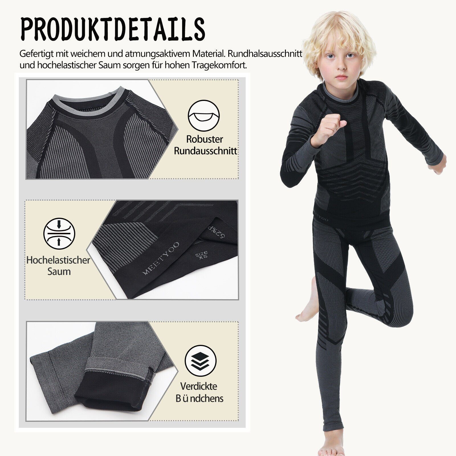 MEETYOO Thermounterhemd Kinder lange Unterhose (Jungen Mädchen Skiunterwäsche, Fleece Funktionswäsche) lange Unterhemd Unterhose