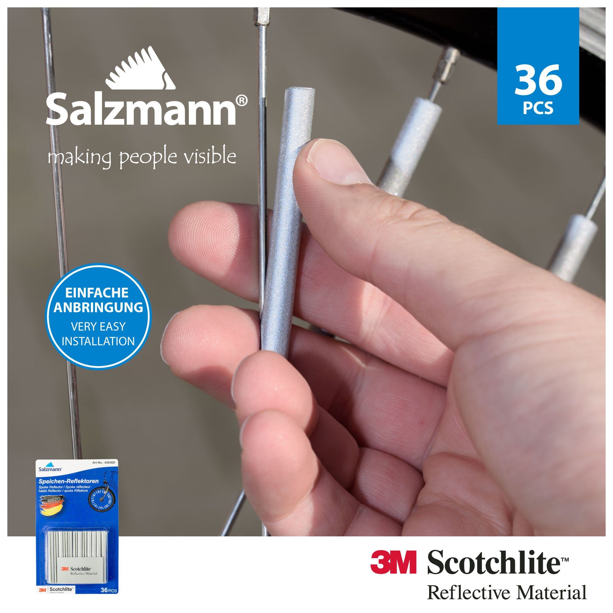 Salzmann Fahrradreflektor 3M Scotchlite Speichenreflektoren für Fahrradspeichen, (36 St)