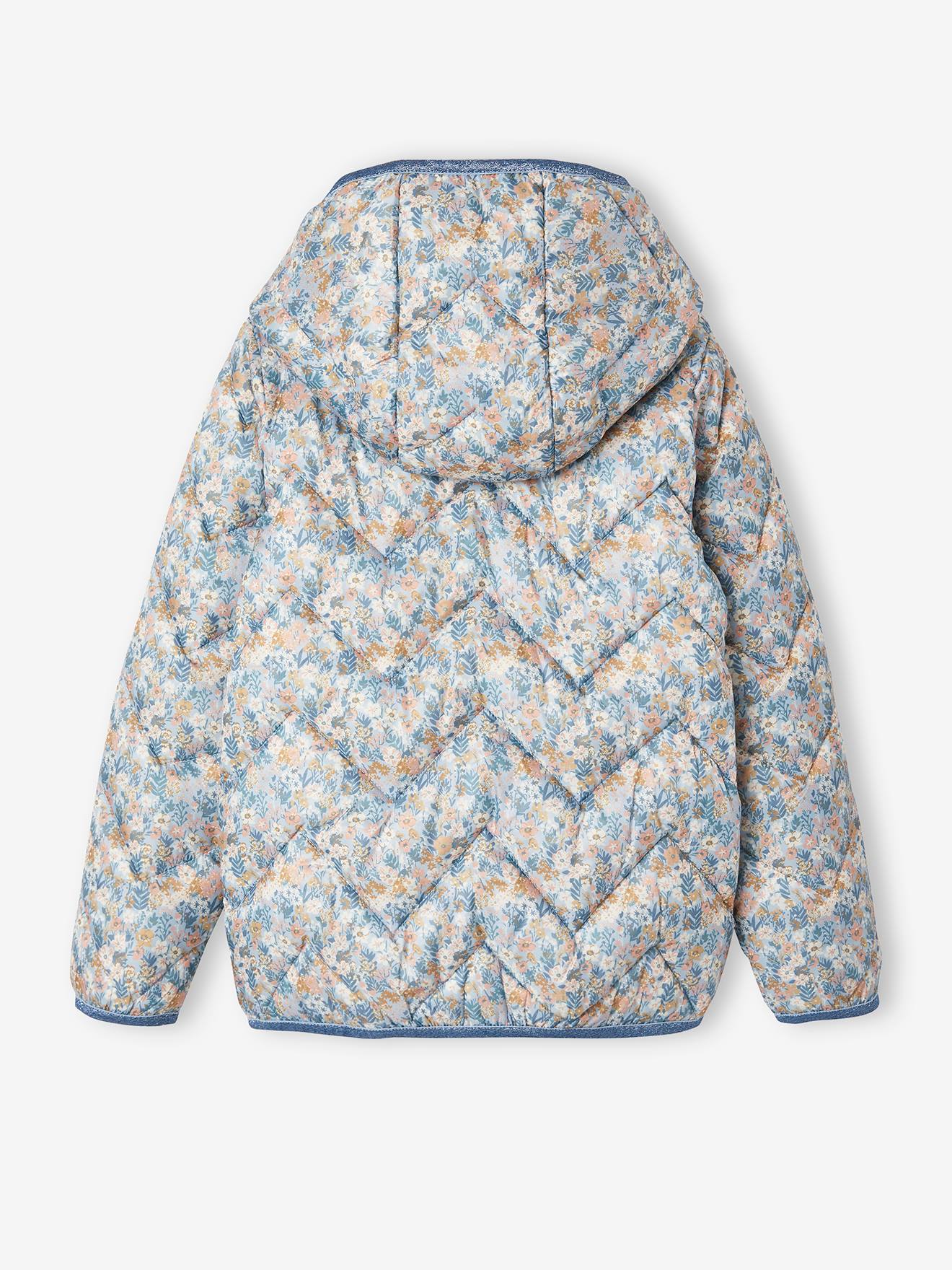 Doudoune légère à capuche fille motifs imprimés moutarde imprimé
