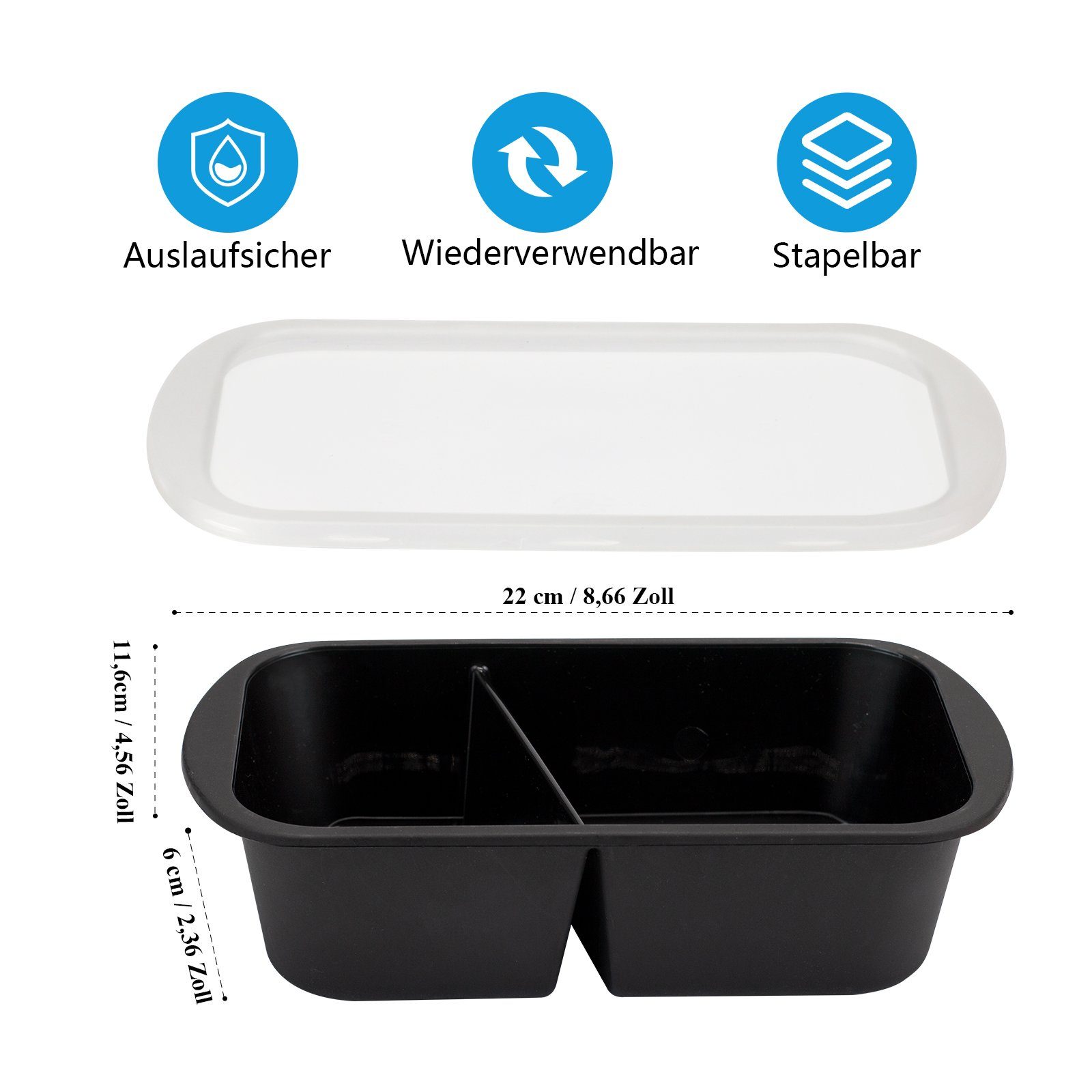 MDHAND Lunchbox 2 Fach 1000ML Brotdose, Polypropylen, (20-tlg), Wiederverwendbar Mikrowellengeschirr Spülmaschinenfest Luftdichter