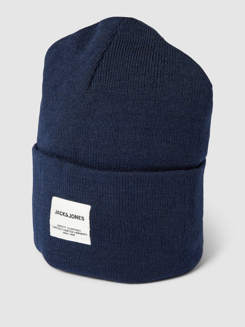 Beanie in unifarbenem Design mit breitem Umschlag in dunkelblau