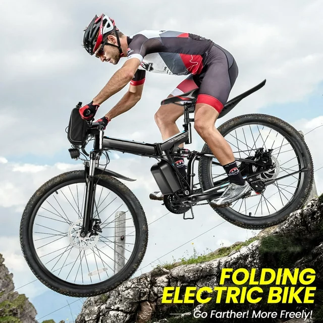 Gocio 26 in. Electric Bike for Adults, 500W Folding Electric Mountain Bicycle Max 50Miles, Full Suspension, 48V Foldable E-Bike with Removable 374.4Wh Lithium-Ion Battery Electric City Bike