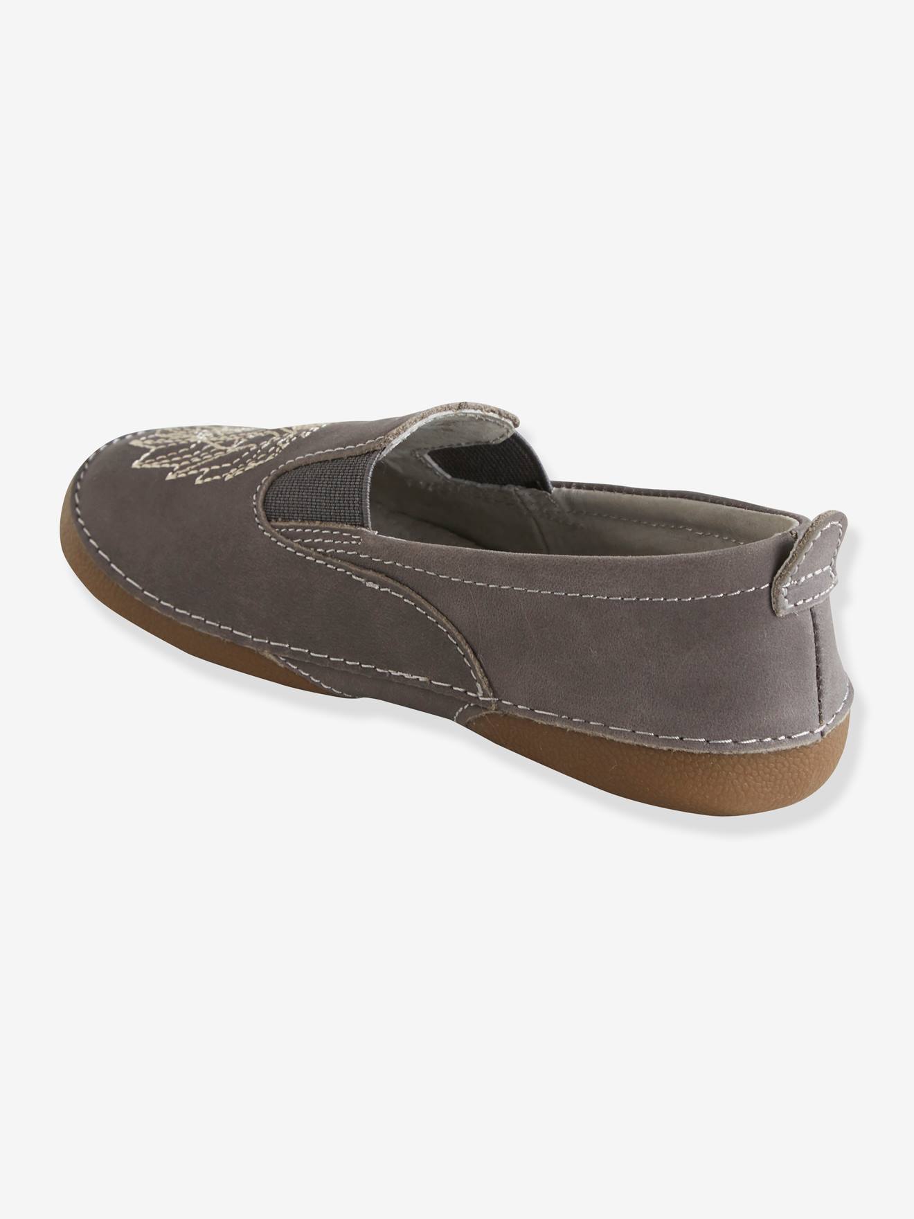 Chaussons élastiqués en cuir garçon gris foncé