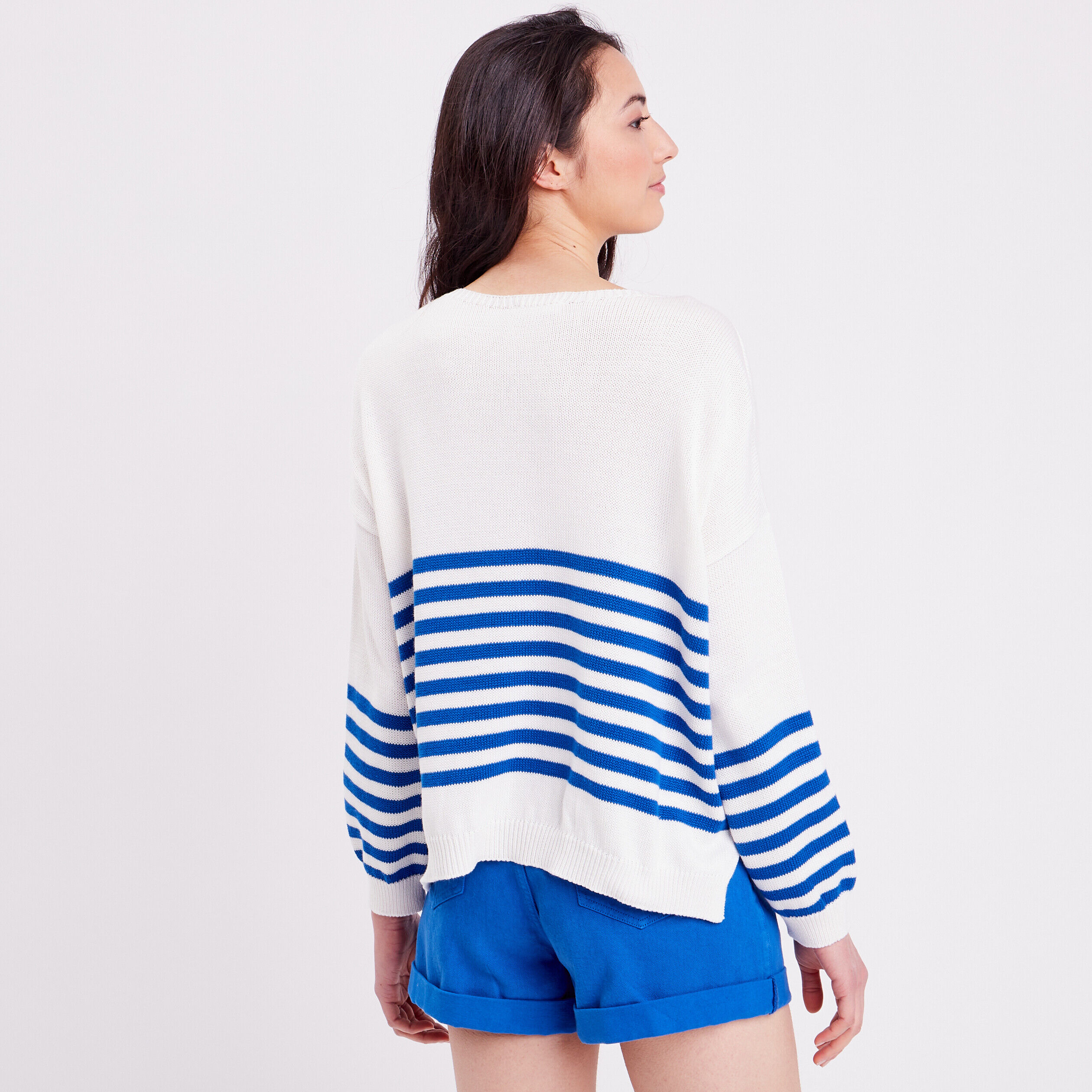 Pull manches longues bleu marine femme | Cache Cache