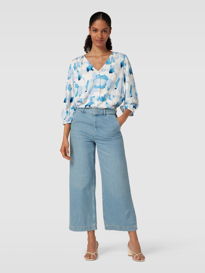Bluse aus reiner Viskose mit Allover-Muster in hellblau
