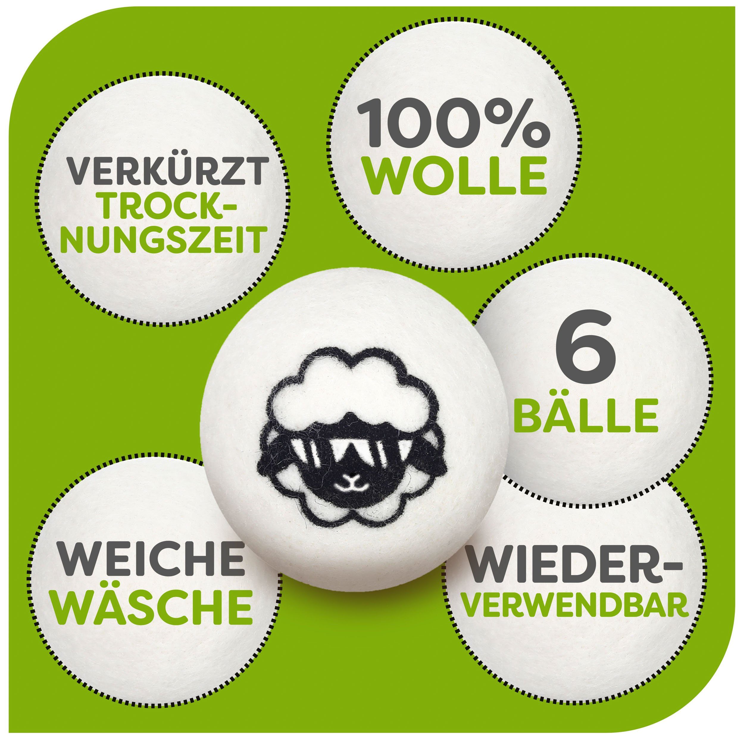 Praknu Trocknerball Trocknerbälle für Wäschetrockner 6er Set (Set, 6-St., 6 Bälle inkl. Jute Beutel für platzsparende Aufbewahrung), Öko Schafwolle aus Neuseeland - Verkürzt Trocknungszeit - Energiesparend