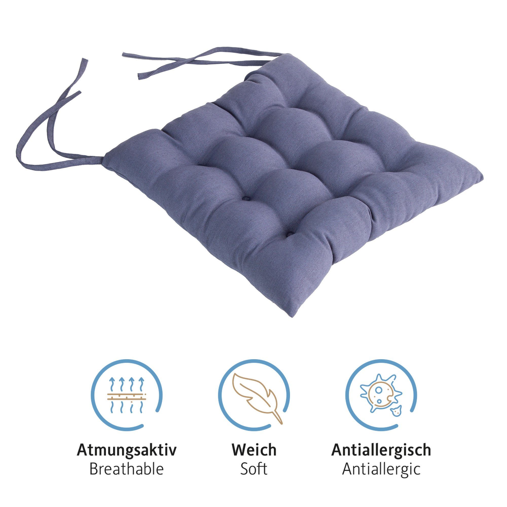Komfortec Stuhlkissen 4er Set 40x40 cm mit Bändern, Baumwolle Sitzkissen 220 g/m², Wasserabweisend Dekokissen, Sitzauflage für Innen- & Außenbereich