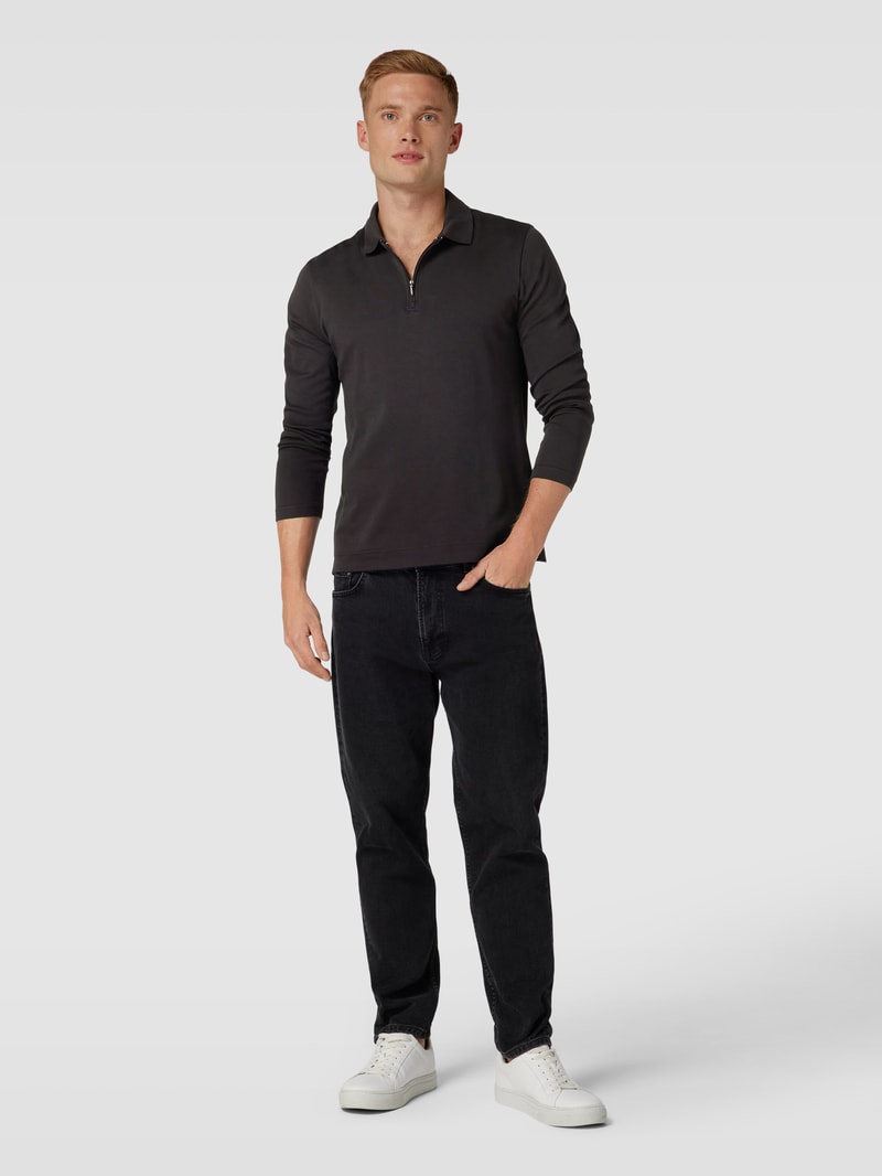 Poloshirt mit kurzerm Reißverschluss in schwarz