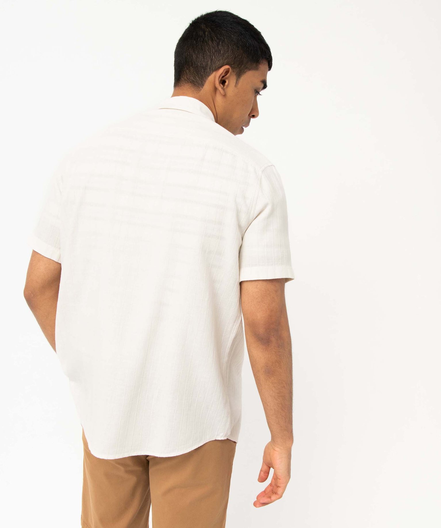 Chemise homme à manches courtes en coton/viscose/lin mélan... ecru | GEMO