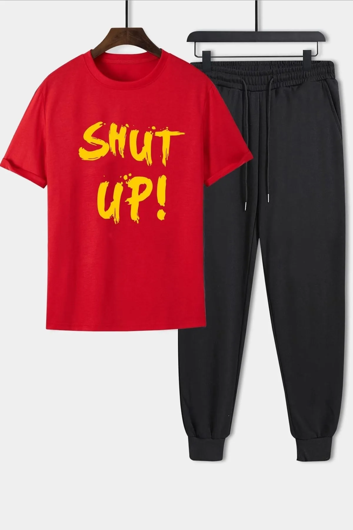 uyguntarz  Zweiteiliges Unisex-Trainingsanzug-Set „Shut Up“ mit Print