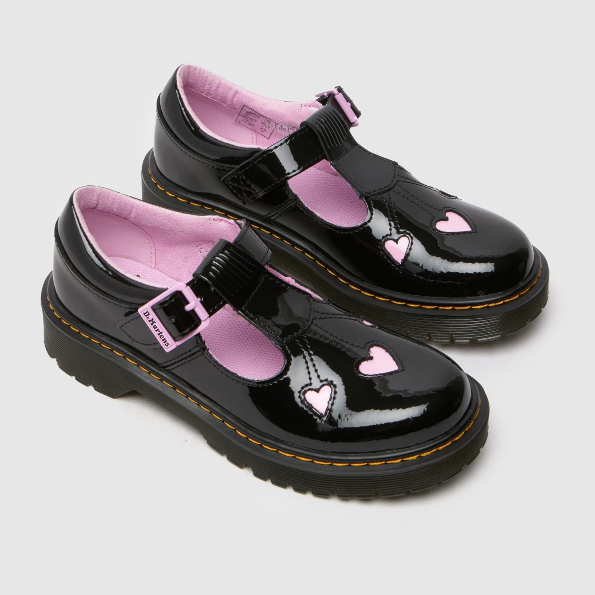Dr Martens svarta & rosa Bex Heart Mary Jane flickskor