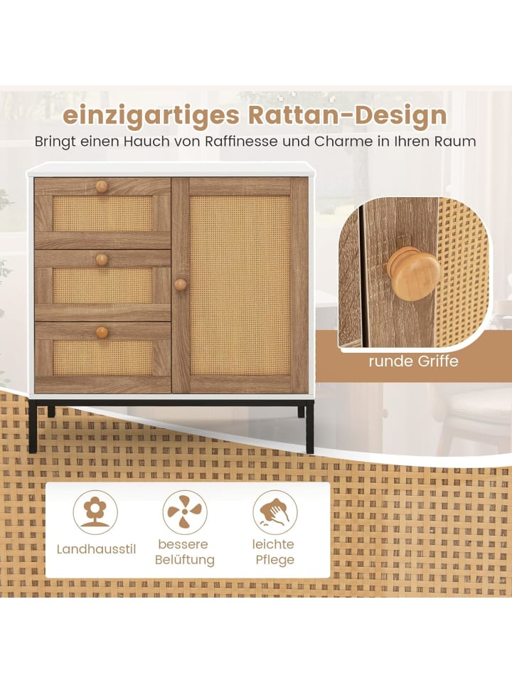 COSTWAY Sideboard mit 3 Schubladen 80cm in Beige günstig kaufen onesize