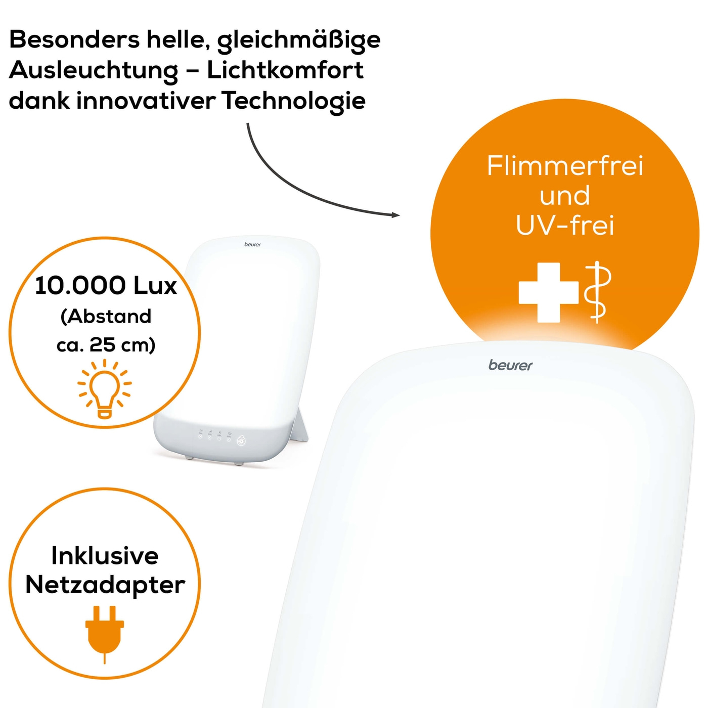 Beurer Tageslichtlampe TL 85-Tageslichtlampe platzsparend mit abnehmbarem Standfuß und LED-Technologie