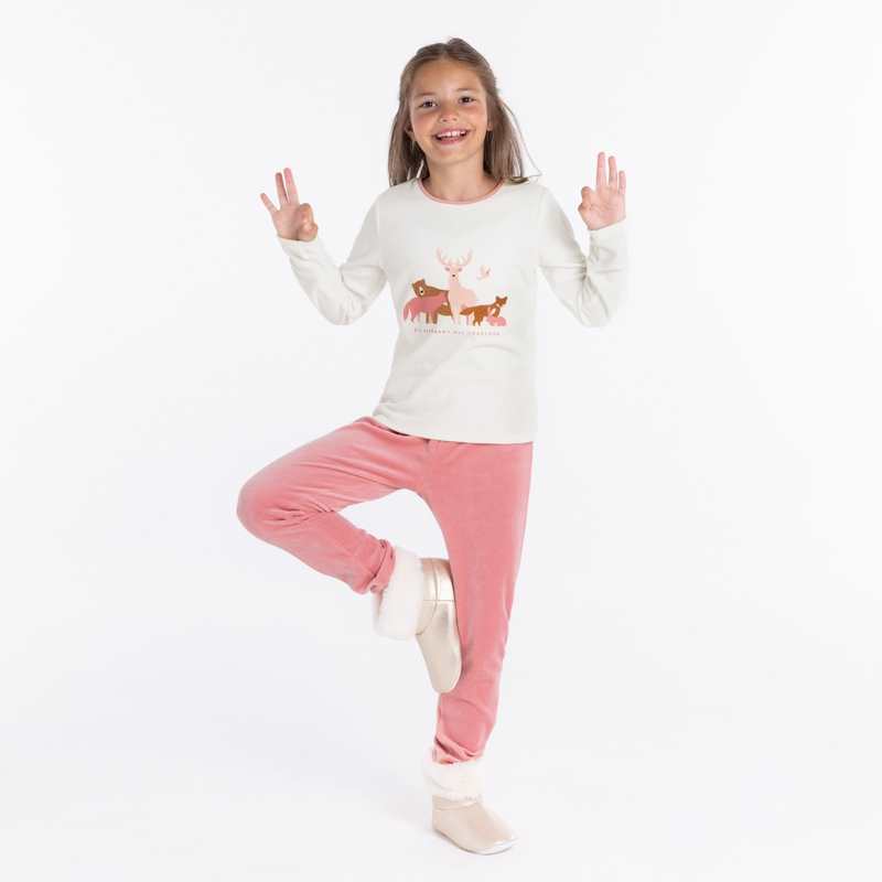 Pyjama 2 pièces en velours blanc fille