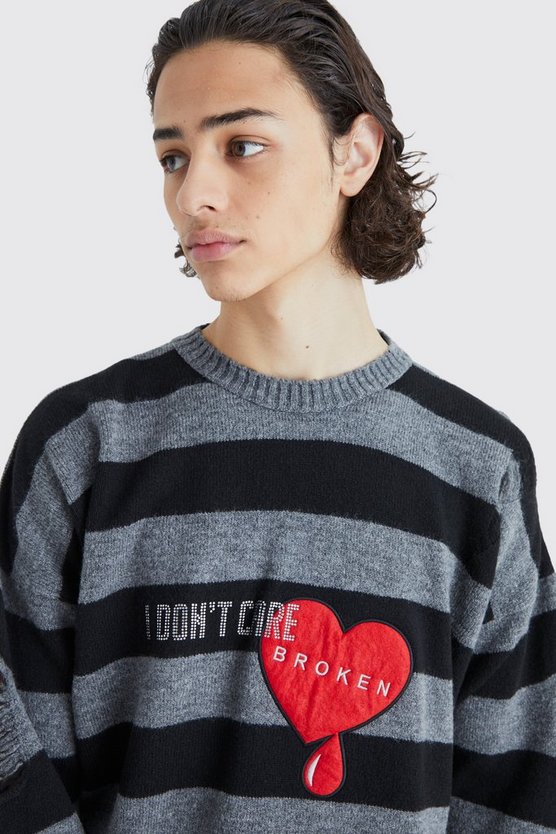 Gestreifter Oversize Pullover mit Rissen