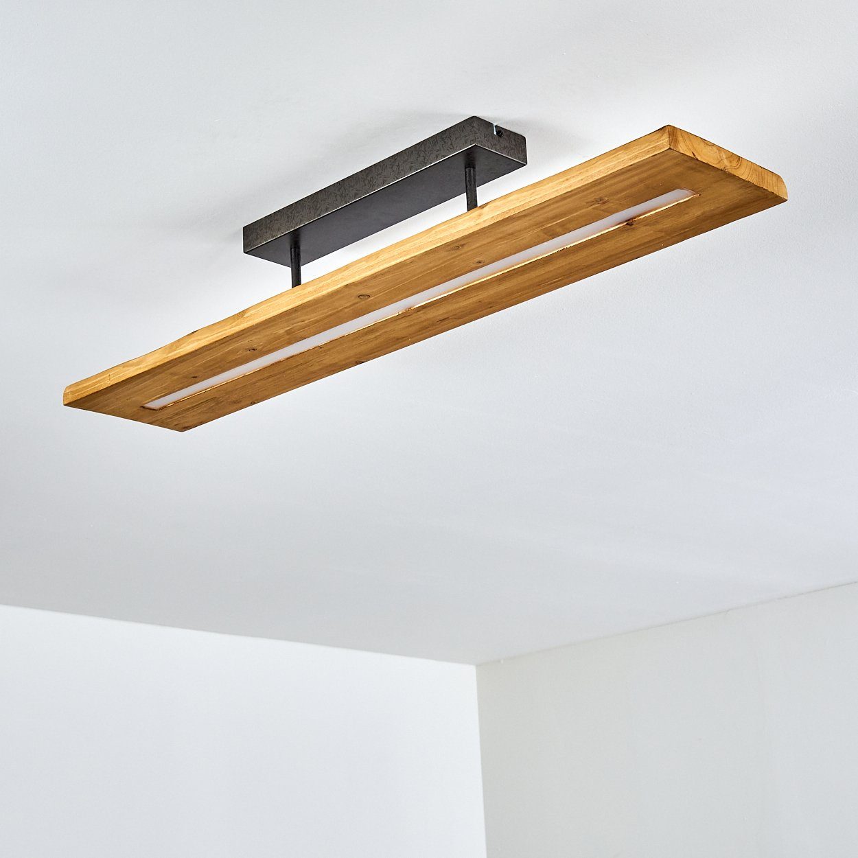 hofstein Deckenleuchte Volano dimmbare Deckenlampe aus dunklem Holz und Metall, Dunkelgrau, 3000 Kelvin, 3000 Lumen, moderne Zimmerlampe, dimmbar über den Lichtschalter