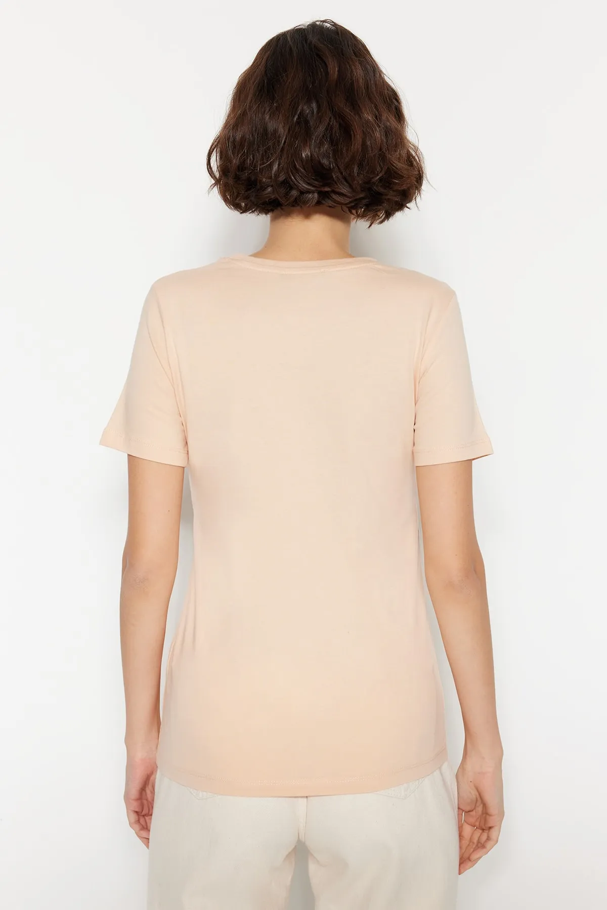 Trendyol Collection  Braun-Beige Basic-Strick-T-Shirt aus 100 % Baumwolle im 2er-Pack TWOSS20TS0141