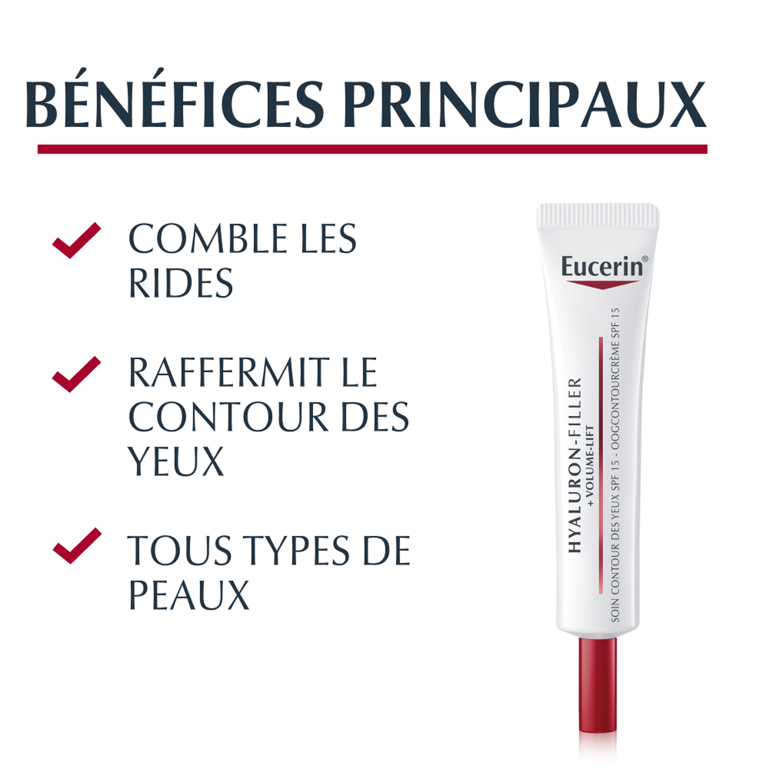 Eucerin Hyaluron-Filler Volume-Lift SPF15 Soin Contour des Yeux Volumisateur - Tous Types de Peaux