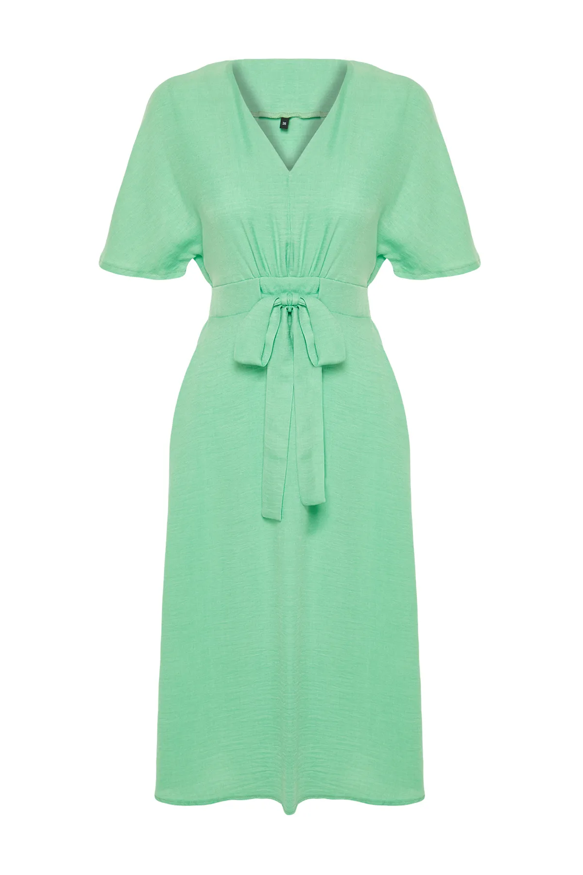 Trendyol Collection  Grünes Midi-Webkleid in A-Linie/Glockenform mit Bindedetail TWOSS23EL01543