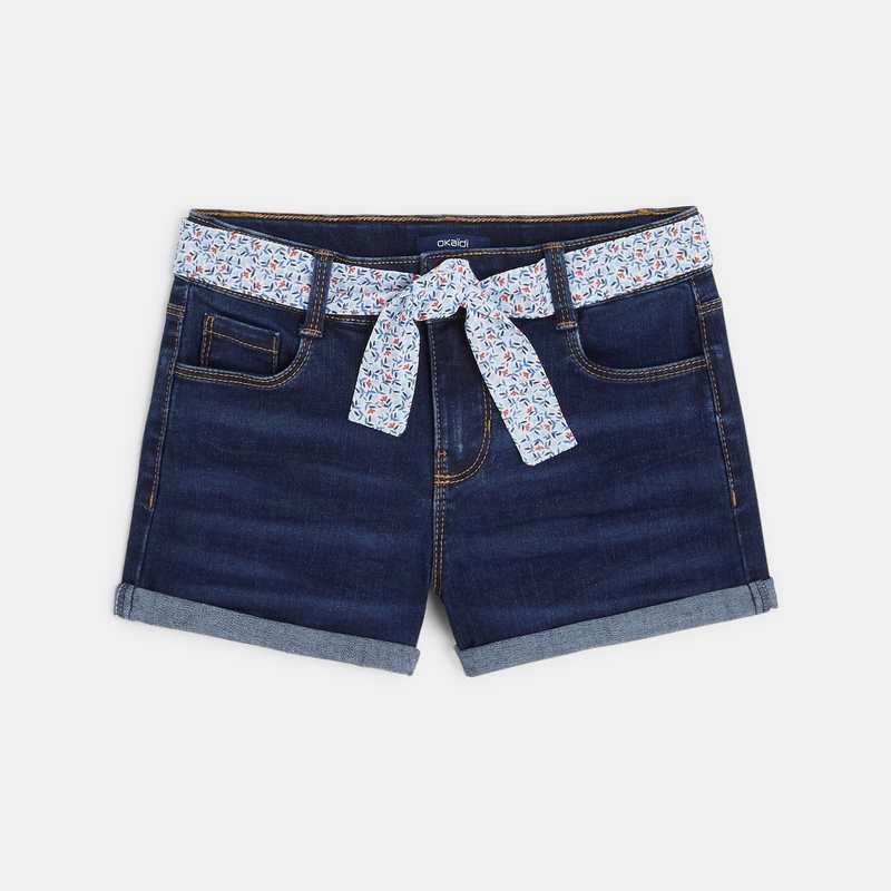 Short en jean ceinturé bleu fille