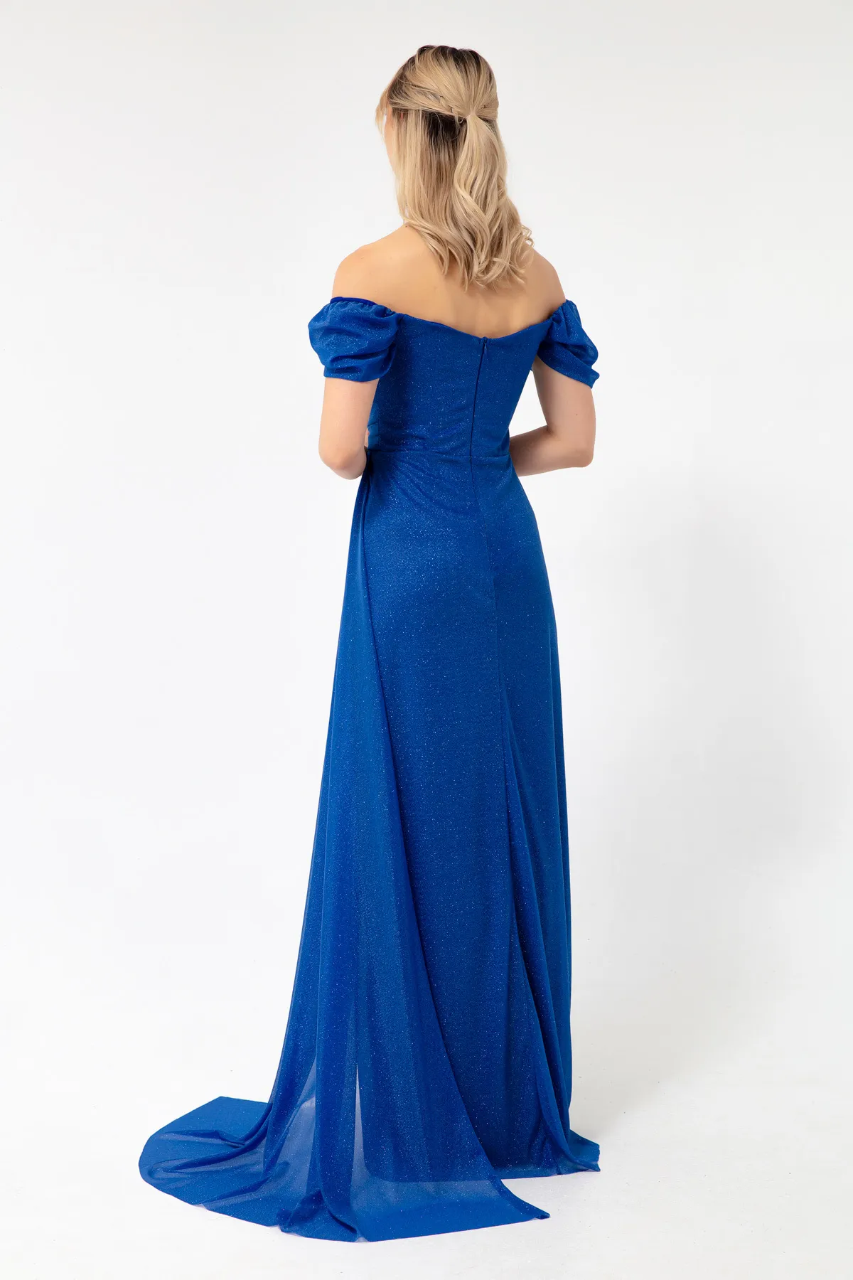 Lafaba  Saks Damen-Abendkleid mit U-Boot-Ausschnitt, drapiertem Schlitz und langem Glitzer-Abendkleid