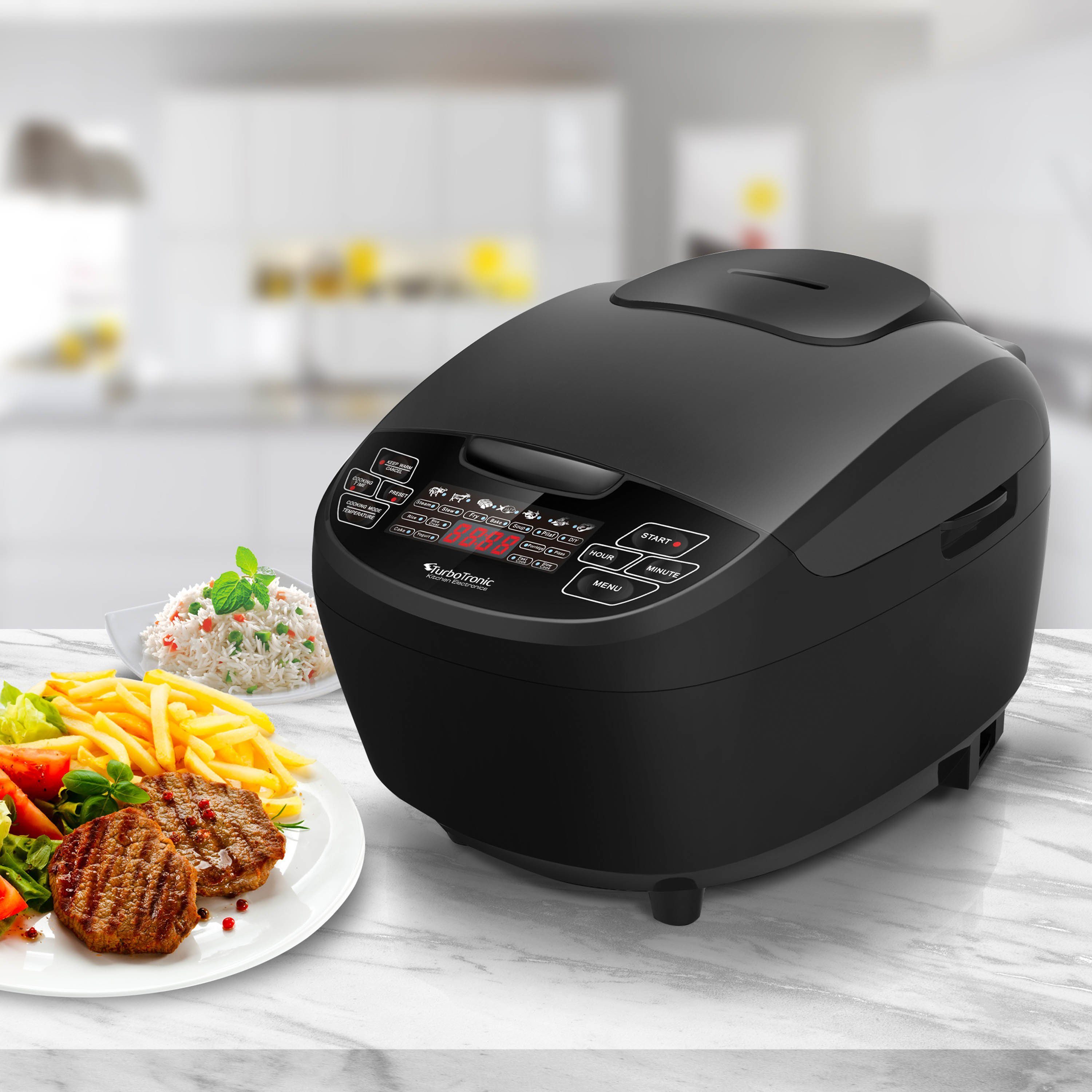 TurboTronic by Z-Line Multikocher 5 Liter Dampfgarer, japanischer Reiskocher Slowcooker mit Timer, 860 W, Schwarz Digital für Milchreis Multivarka Schongarer