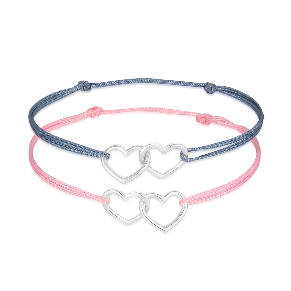 Elli Elli Bracelet Coeurs d'enfants en ruban de nylon, set de 2 en argent sterling 925 Bracelet