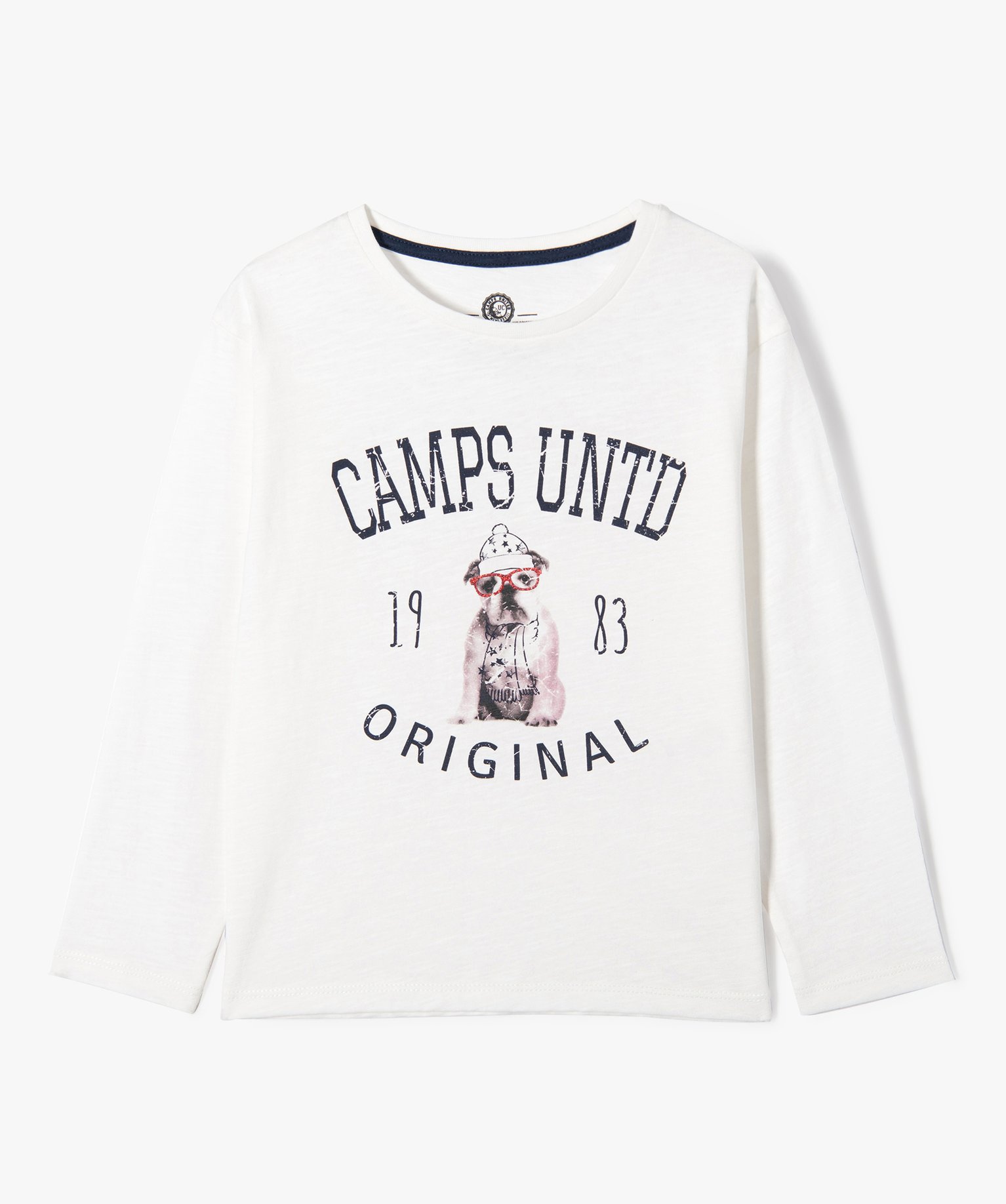 Tee-shirt fille à manches longues avec motif chien - Camps ... ecru | GEMO