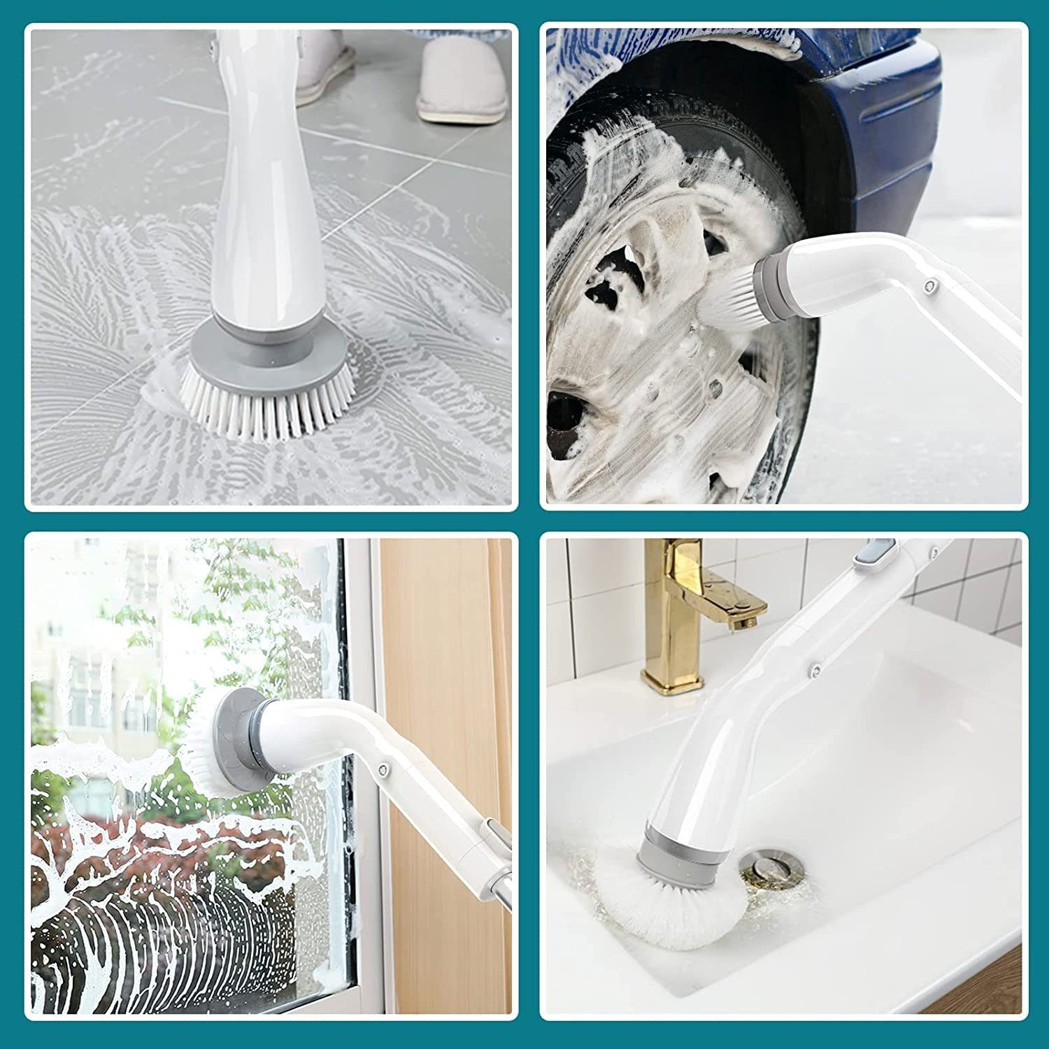 AKKEE Reinigungsbürsten-Set Elektrische Reinigungsbürste mit 5 Bürstenköpfe, Bad / Badewannen / Fugen / Kanten / Fliesen / Boden / Waschbecken, (1-tlg., Mit 5Austauschbaren Bohrbürstenköpfen &Verstellbaren Teleskopstangen), Reinigungsbürste Elektrisc