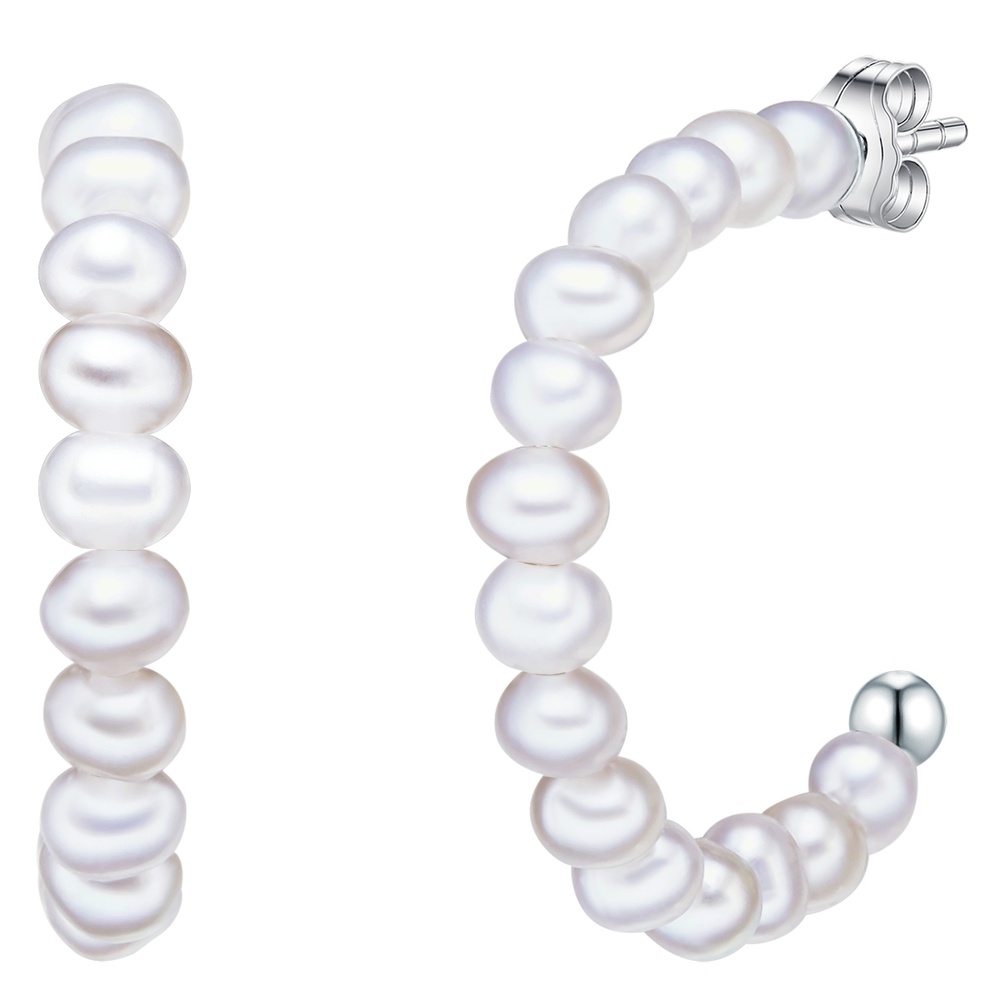 Valero Pearls Créoles en perle Perle de culture d'eau douce Perle de culture d'eau douce en Bla Boucles d'oreilles