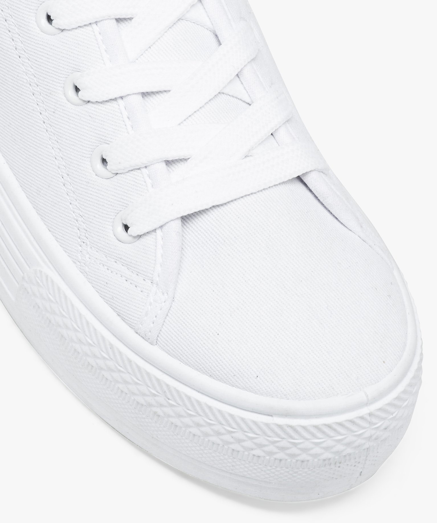 Baskets femme en toile unie et semelle plateforme blanc | GEMO