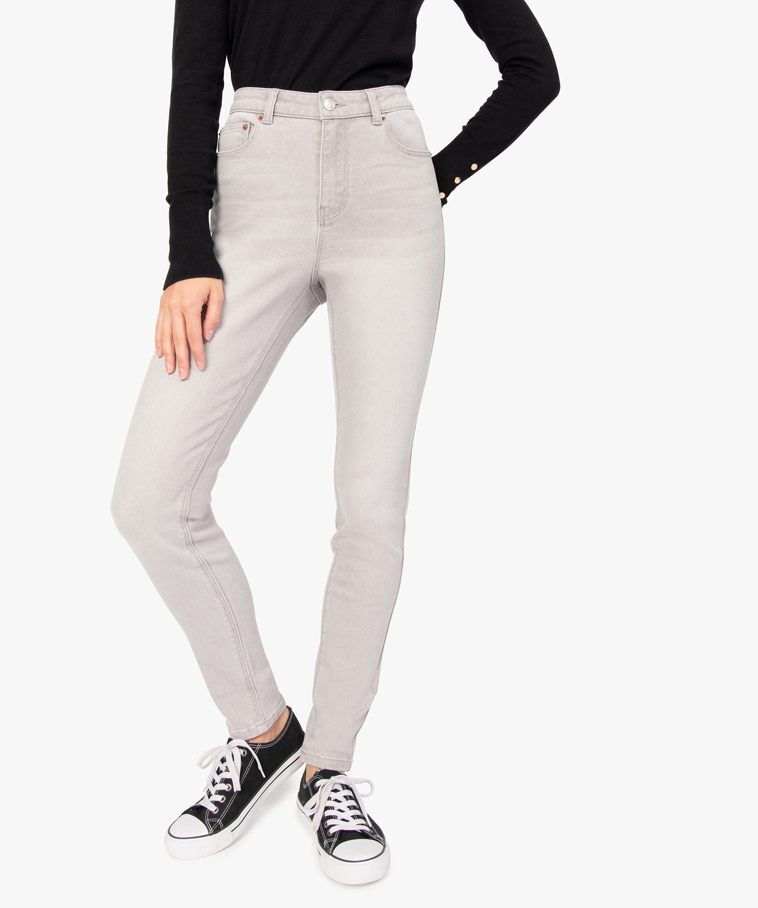 Jean femme en stretch coupe Skinny taille haute gris clair | GEMO
