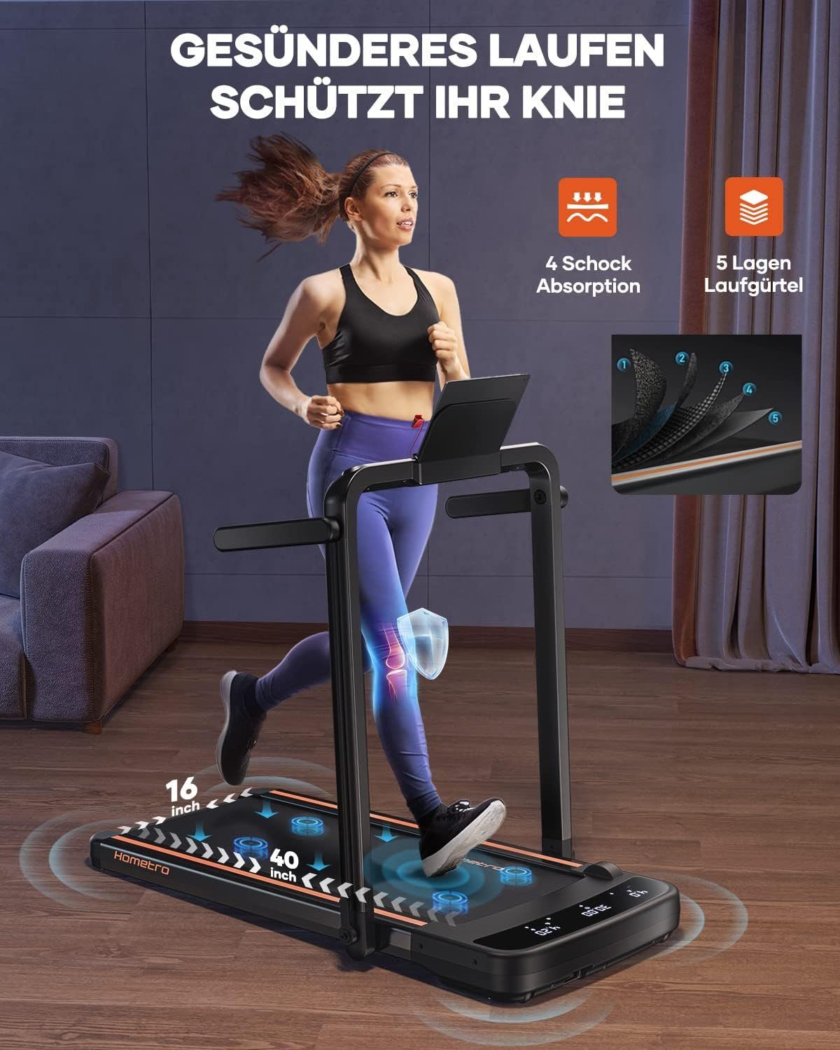homeTro Laufband (Klappbar Elektrisches Laufbänder für Zuhause, mit App-Treadmil), Walking Pad bis für Zuhause,unter dem Schreibtisch mit Fernbedienung
