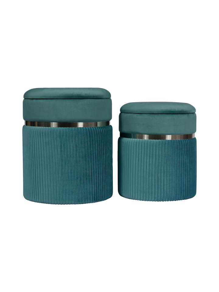 Kayoom 2tlg. Set Hocker Rozelle in Petrol / Silber günstig kaufen onesize