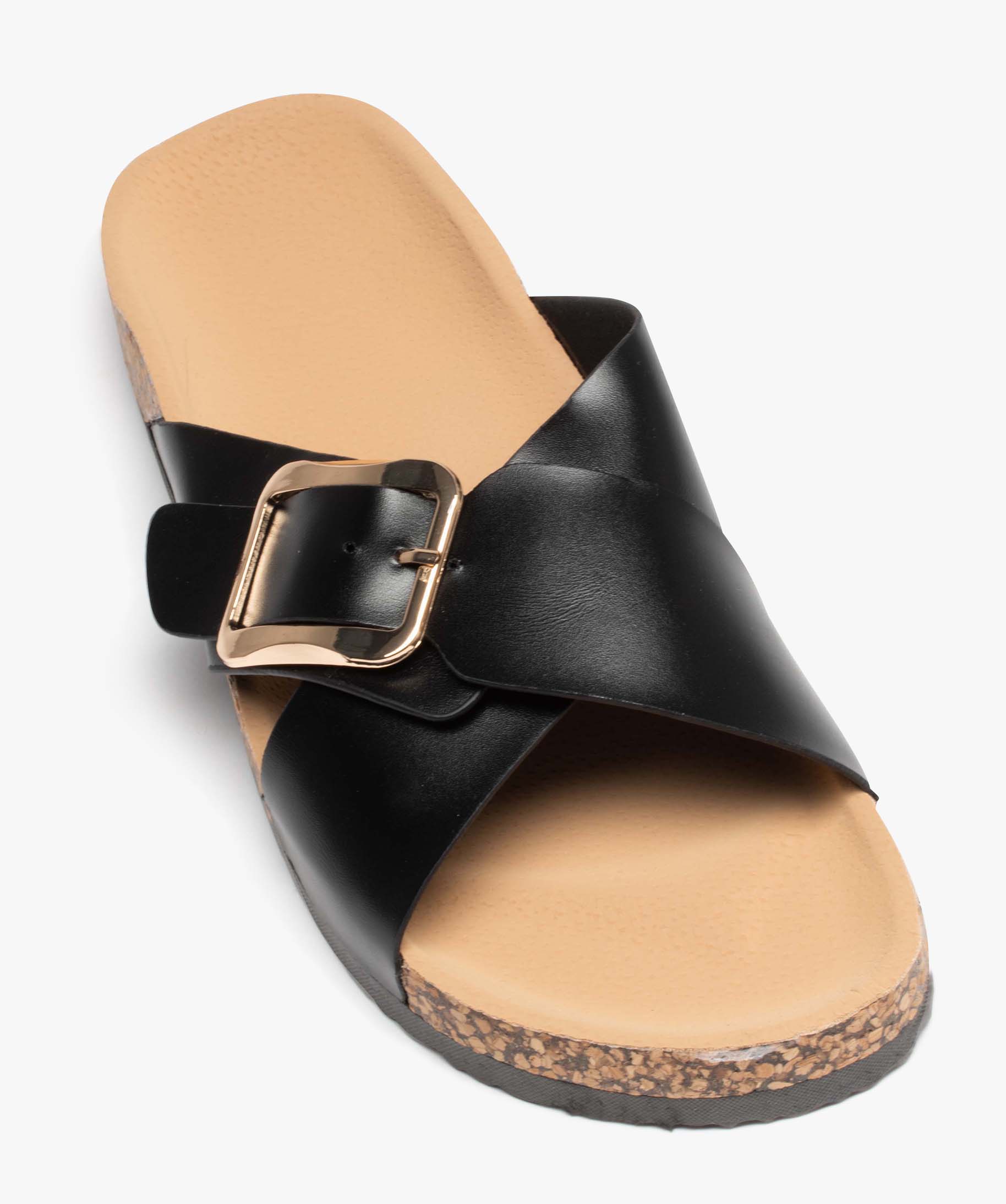 Mules femme unies à brides larges et croisées avec boucle ... noir | GEMO