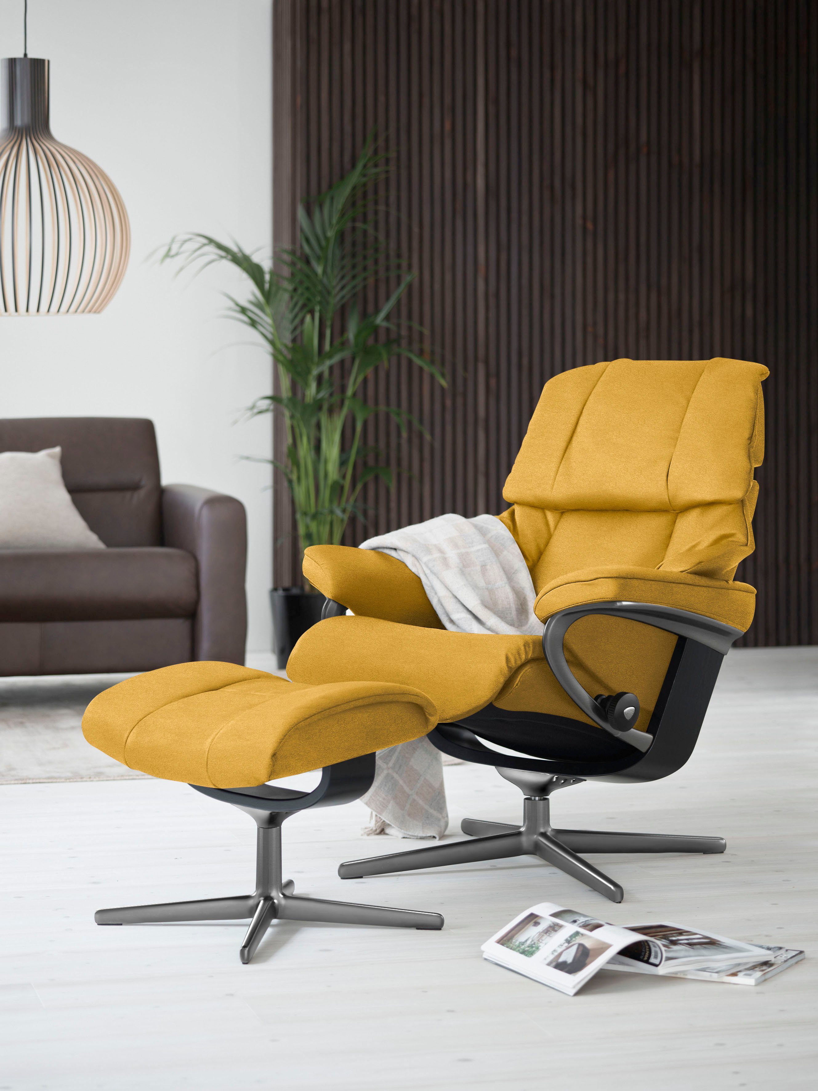 Stressless® Relaxsessel Reno (Set, Relaxsessel mit Hocker), mit Hocker, mit Cross Base, Größe S, M & L, Holzakzent Schwarz