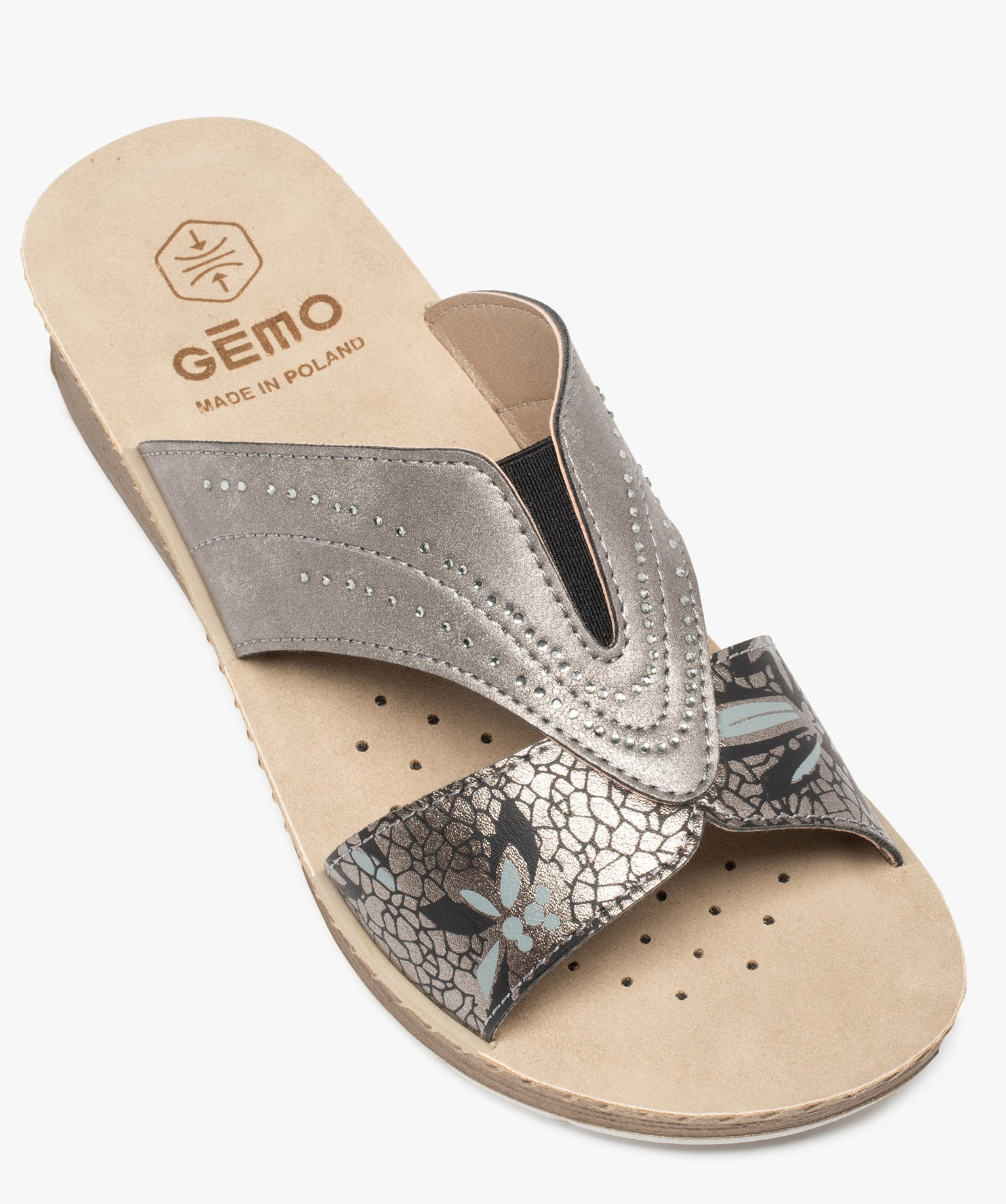 Sandales femme confort forme mule avec brides scintillantes gris | GEMO