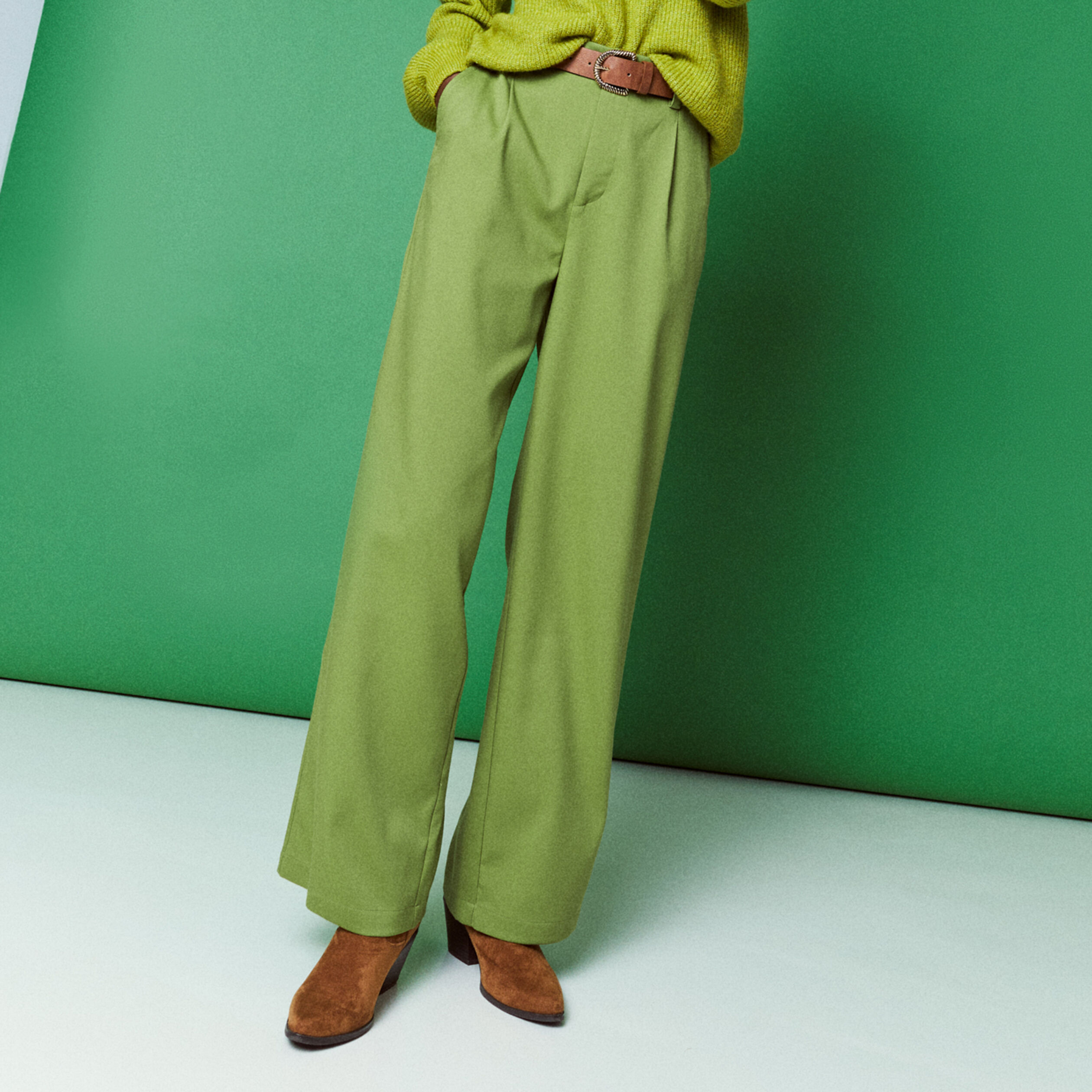 Pantalon city bootcut vert anis femme | Cache Cache