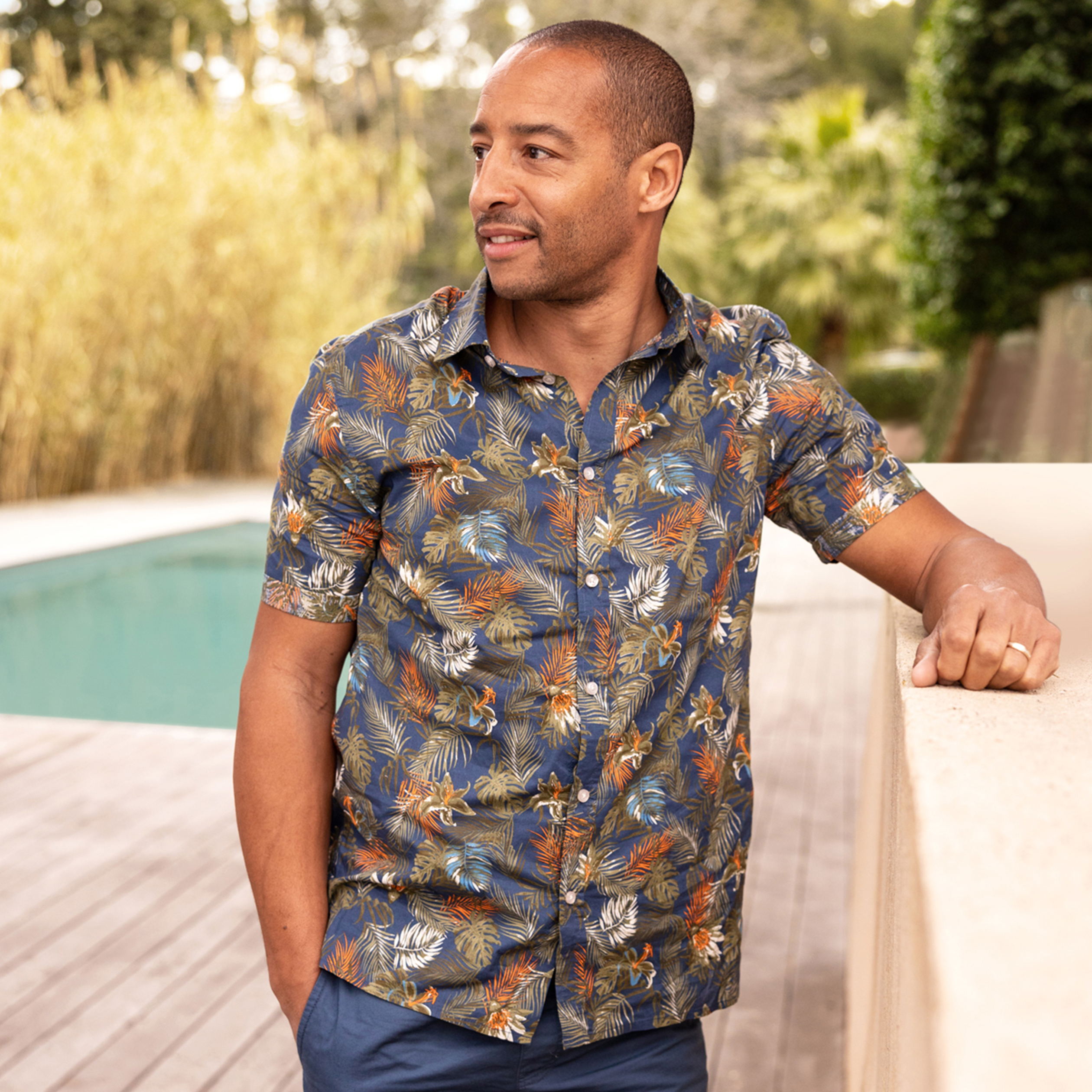 Chemise droite coton manches courtes bleu pétrole homme | La Halle