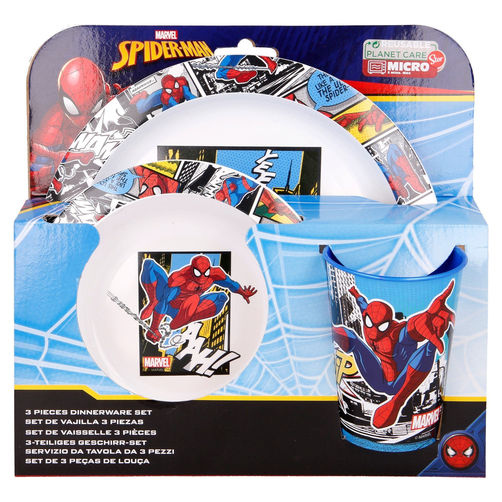 MARVEL Lunchbox Spiderman Kinder Geschirr-Set 3 teilig Becher Teller Schüssel, (3-tlg)