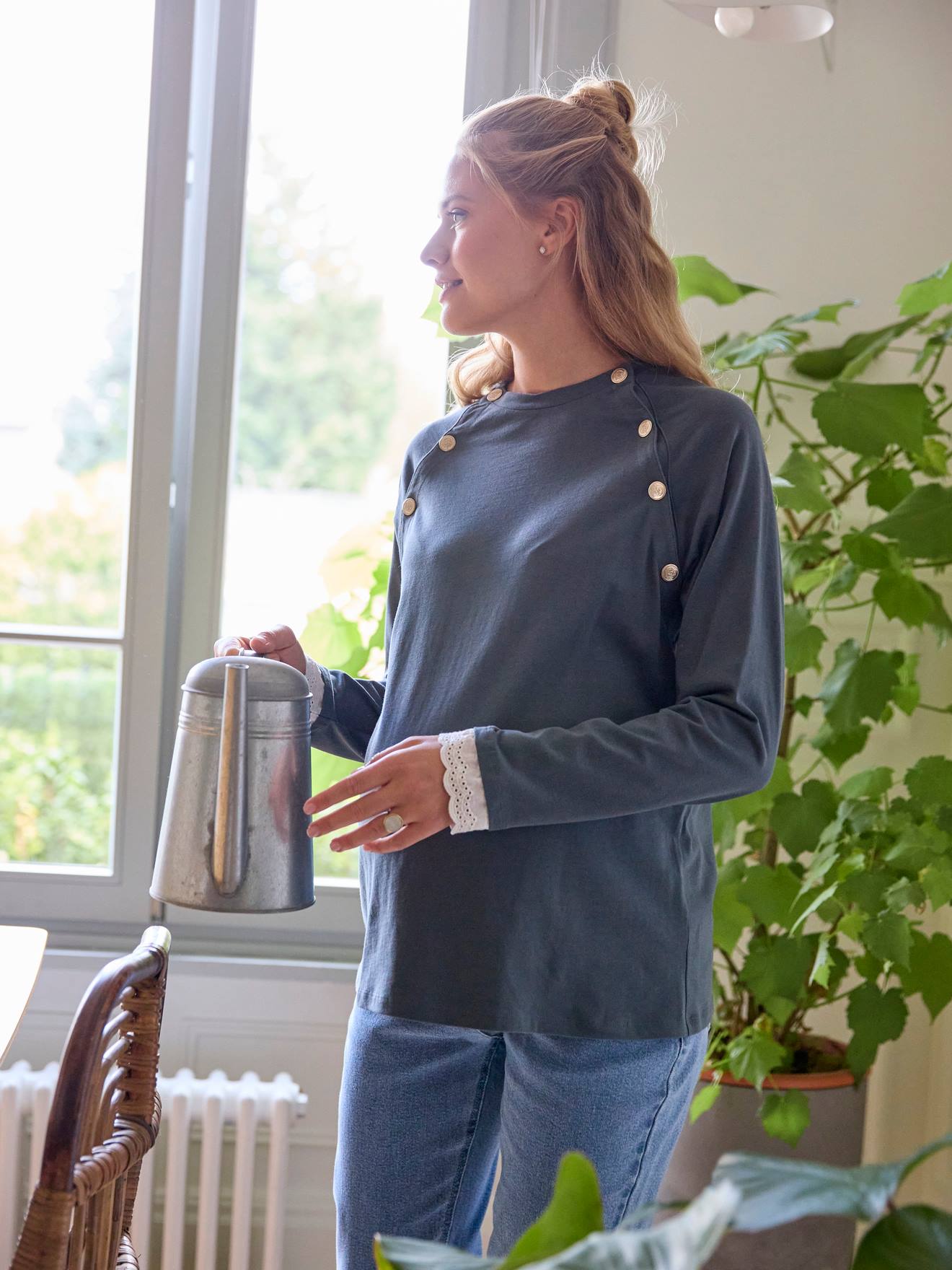 Vertbaudet Shirt für Schwangerschaft & Stillzeit, Materialmix - petrol