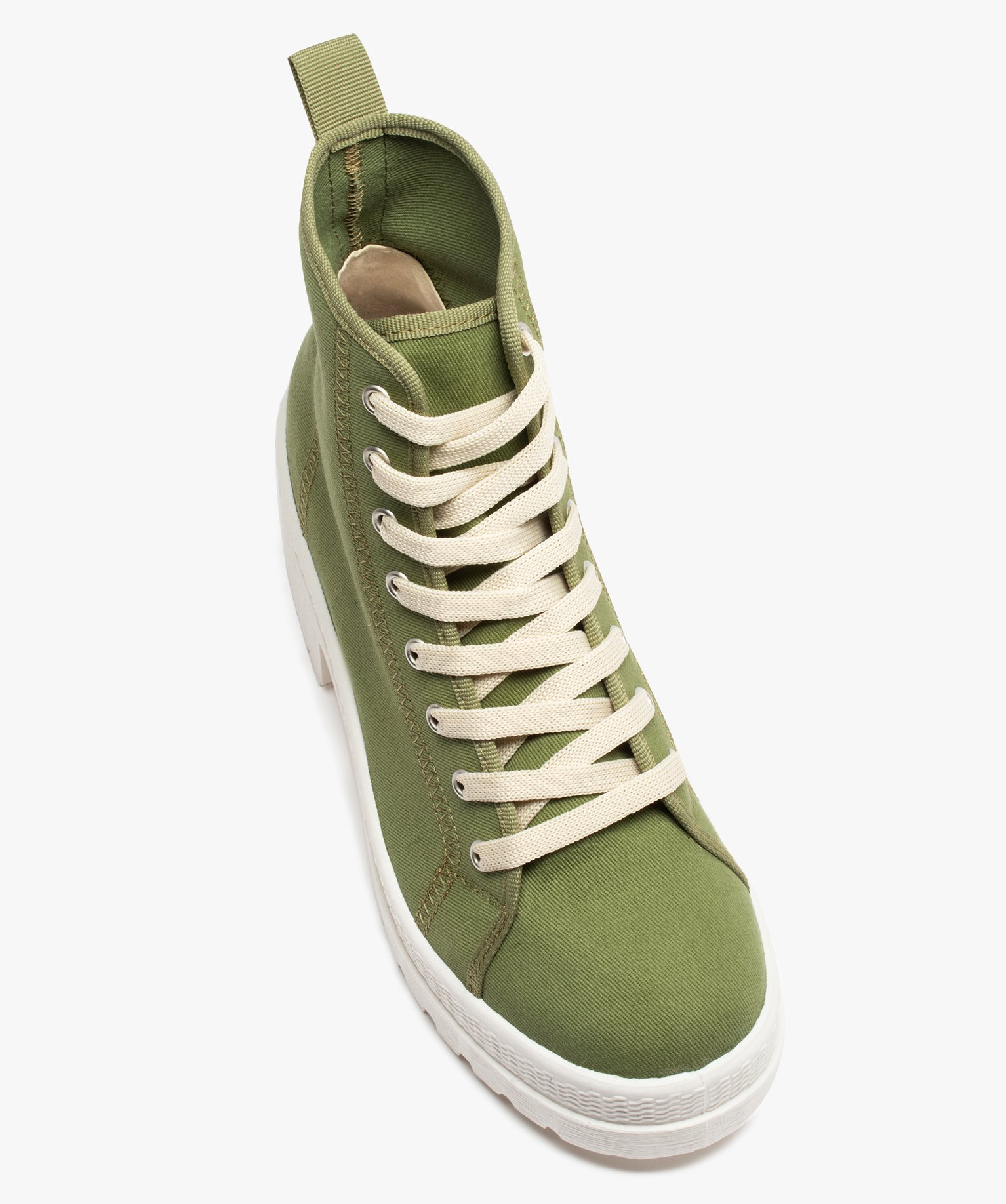 Tennis femme mid-cut en toile unie à talon et semelle crantée kaki | GEMO