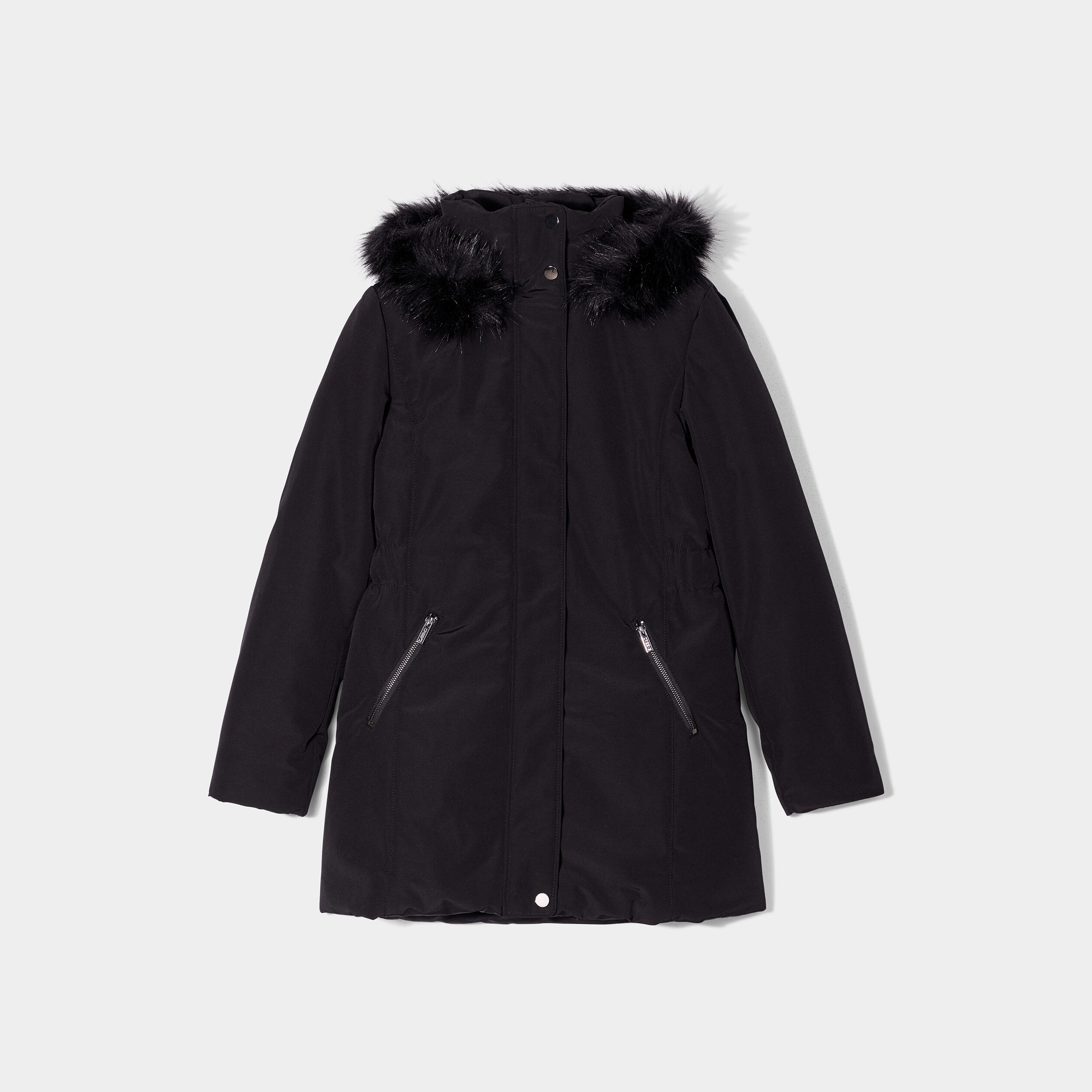 Parka mi-longue à capuche fourrure noir femme | La Halle