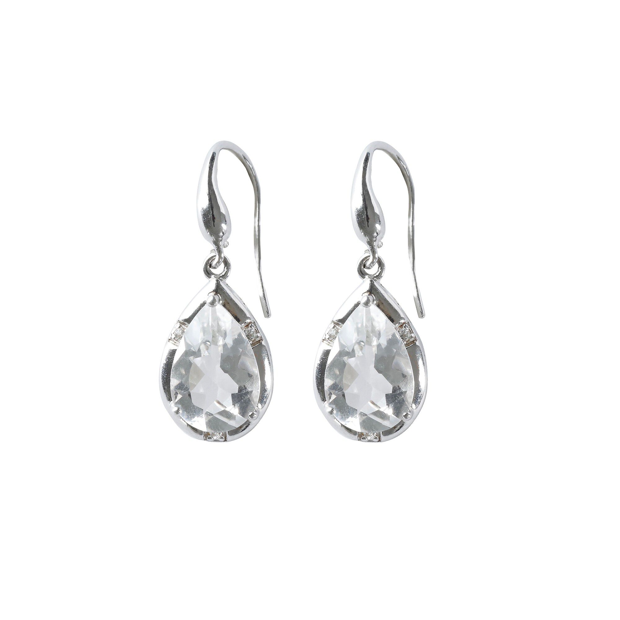 Boucles d'oreilles pendantes argent forme goutte en Cristal de Roche
