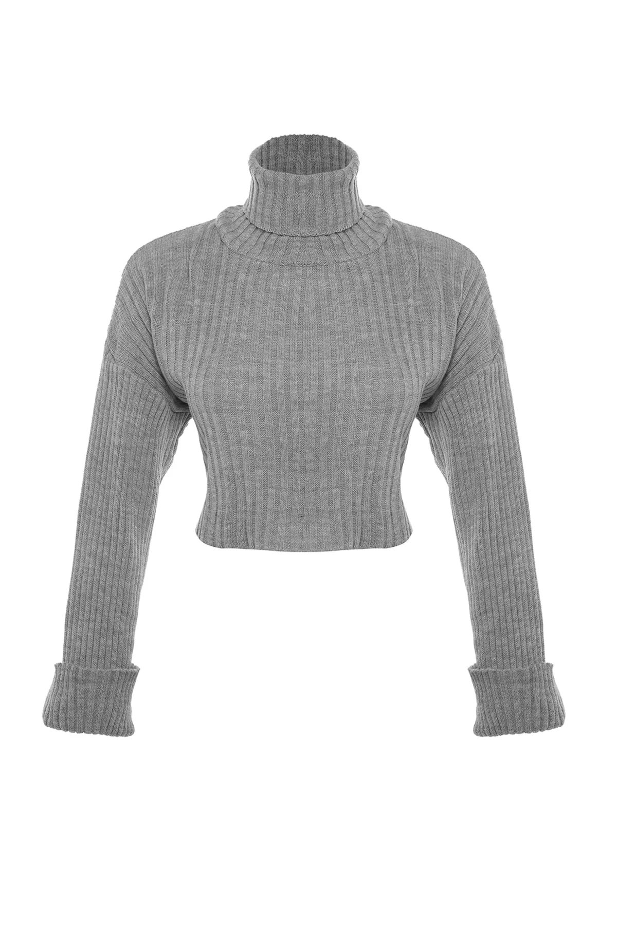 Trendyol Collection  Grauer Crop-Basic-Strickpullover TWOAW22KZ0223