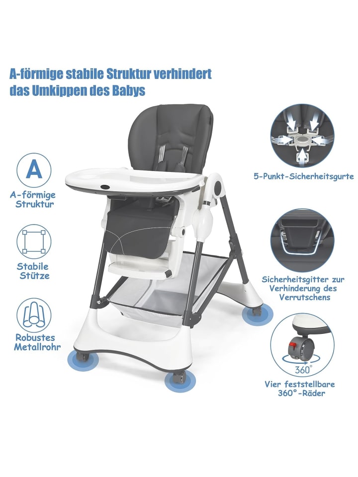 COSTWAY 4 in 1 Babyhochstuhl in Grau günstig kaufen 90 x 60 cm