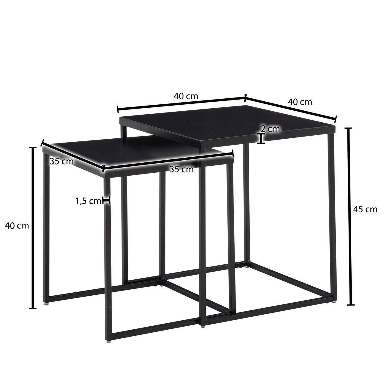Skyport WOHNLING Beistelltisch Metall Satztisch 2 teilig Couchtisch Tisch Set Schwarz